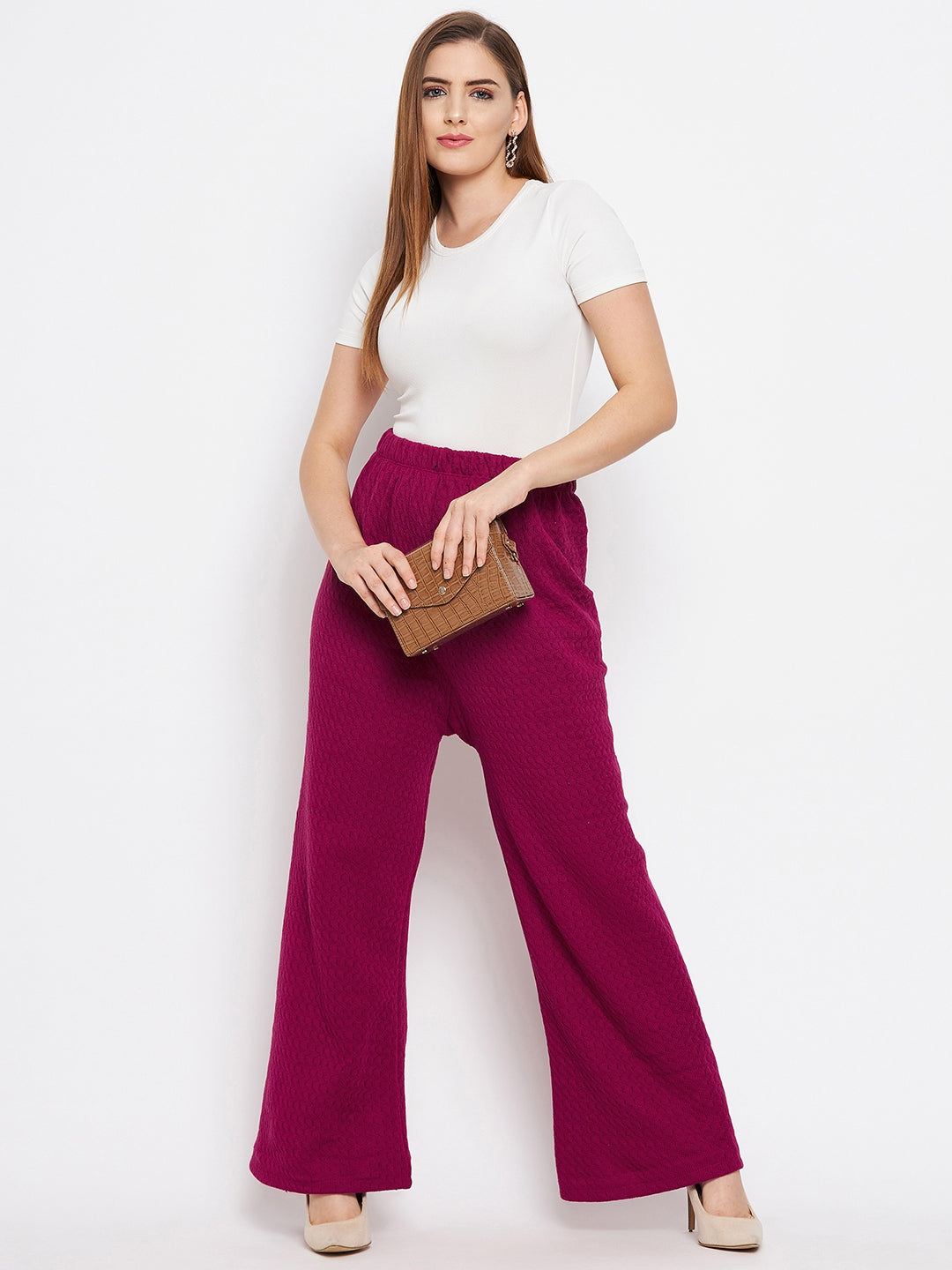 Clora White & Magenta Solid Woolen Palazzo (Pack of 2)