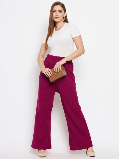 Clora White & Magenta Solid Woolen Palazzo (Pack of 2)