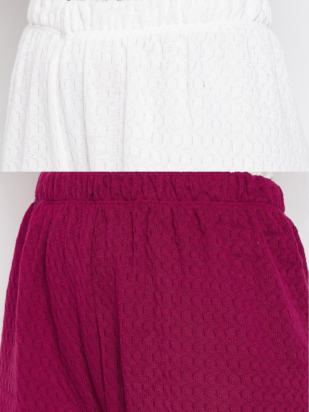 Clora White & Magenta Solid Woolen Palazzo (Pack of 2)
