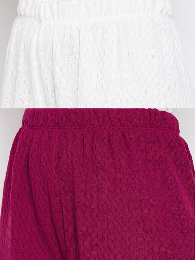 Clora White & Magenta Solid Woolen Palazzo (Pack of 2)