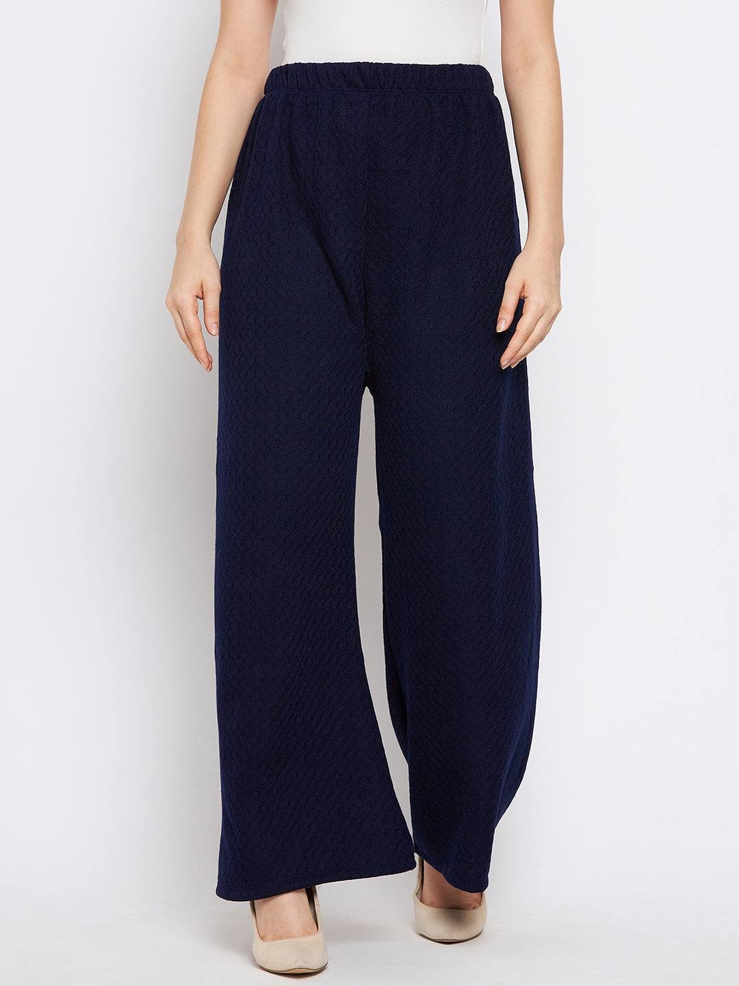 Navy Blue Woolen Palazzo for women, premium comfort, casual style.