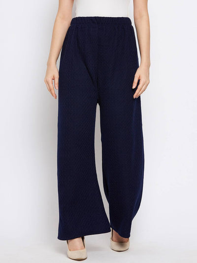 Navy Blue Woolen Palazzo for women, premium comfort, casual style.