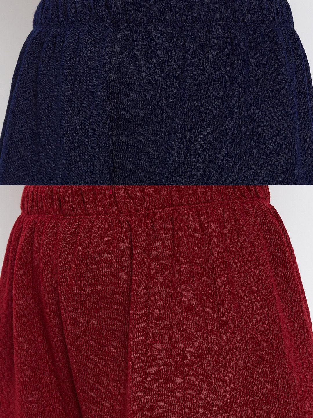 Navy blue and maroon solid woolen palazzo pack of 2 for casual wear.