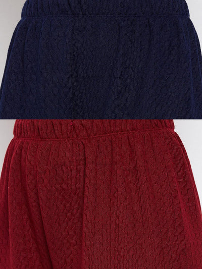 Navy blue and maroon solid woolen palazzo pack of 2 for casual wear.