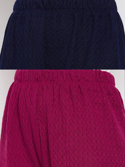Clora Navy Blue & Magenta Solid Woolen Palazzo (Pack of 2)
