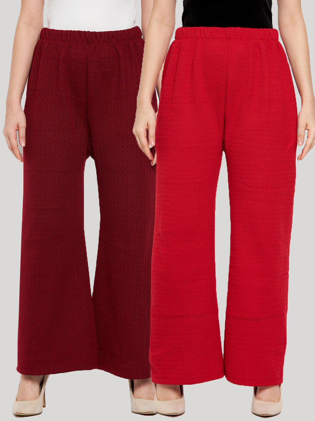Clora Maroon & Red Solid Woolen Palazzo (Pack of 2)