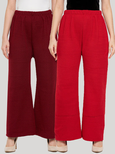 Maroon and red solid woolen palazzo pack of 2 for women.