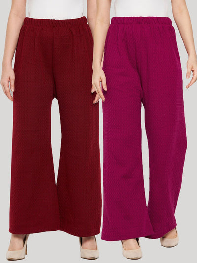 Maroon and magenta solid woolen palazzo pack of 2.