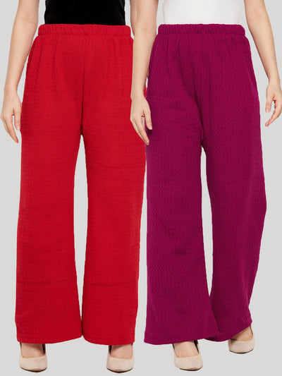 Red and magenta solid woolen palazzo pack of two.