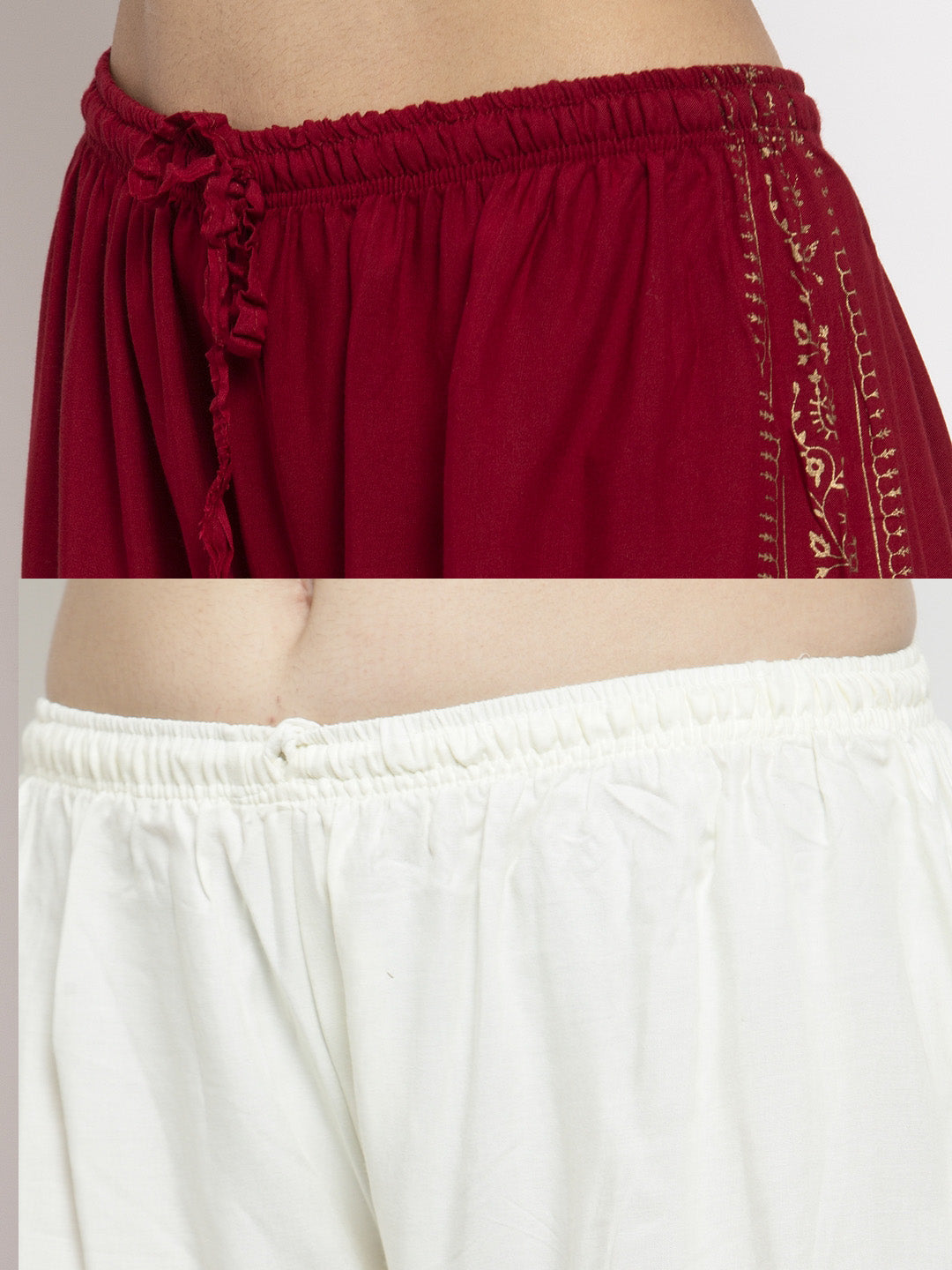 Clora Printed Maroon & Cream Rayon Palazzo (Pack Of 2)