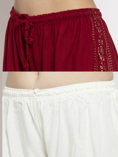 Clora Printed Maroon & Cream Rayon Palazzo (Pack Of 2)