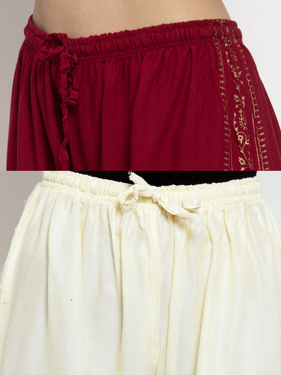 Clora Printed Maroon & Cream Rayon Palazzo (Pack Of 2)