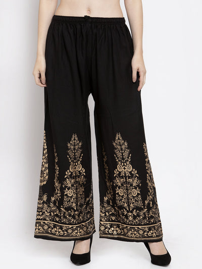 Clora Printed Maroon & Black Rayon Palazzo (Pack Of 2)