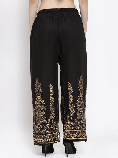 Clora Printed Maroon & Black Rayon Palazzo (Pack Of 2)