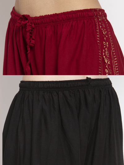 Clora Printed Maroon & Black Rayon Palazzo (Pack Of 2)
