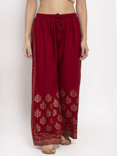 Clora Printed Maroon & Cream Rayon Palazzo (Pack Of 2)