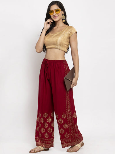 Clora Printed Maroon & Cream Rayon Palazzo (Pack Of 2)