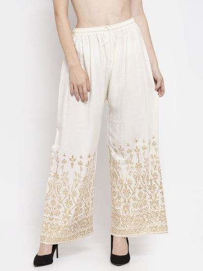Clora Printed Maroon & Cream Rayon Palazzo (Pack Of 2)