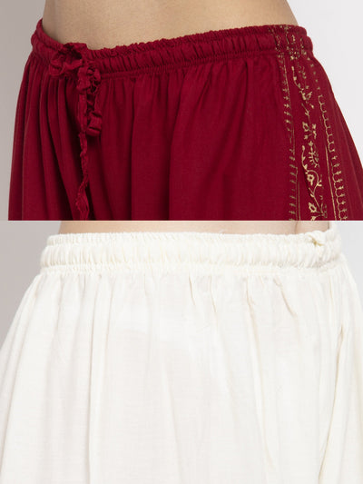 Clora Printed Maroon & Cream Rayon Palazzo (Pack Of 2)