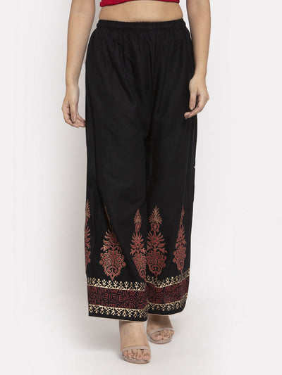 Printed maroon and black rayon palazzo pants, comfortable woolen fabric, pack of 2.