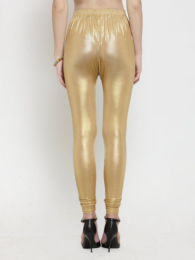 Clora Light Golden Solid Shimmer Ankle Length Leggings