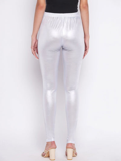 Clora Silver Solid Shimmer Ankle Length Leggings