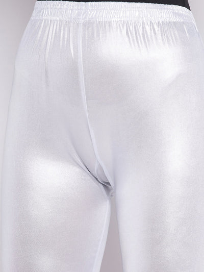 Clora Silver Solid Shimmer Ankle Length Leggings