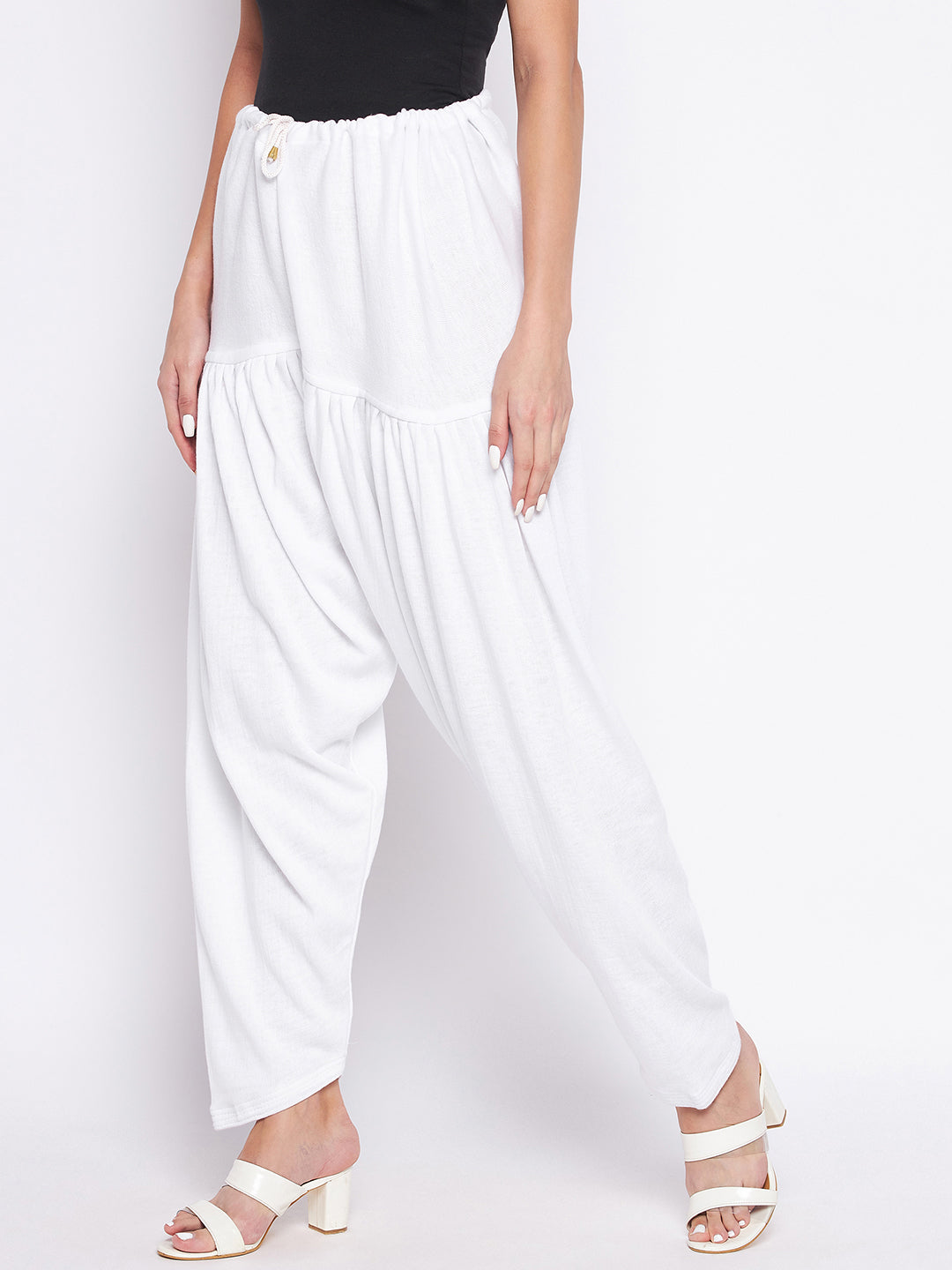 White solid woolen salwar for women, comfortable and lightweight.