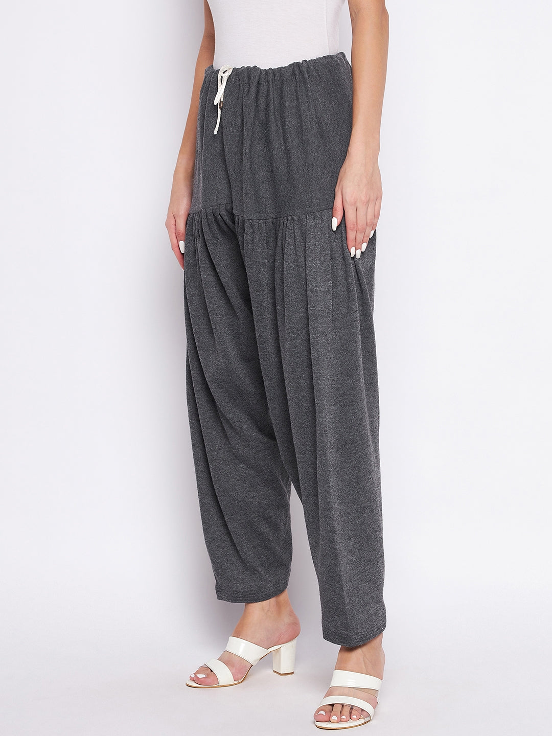 Dark grey solid woolen salwar for ultimate comfort and lightweight wear.