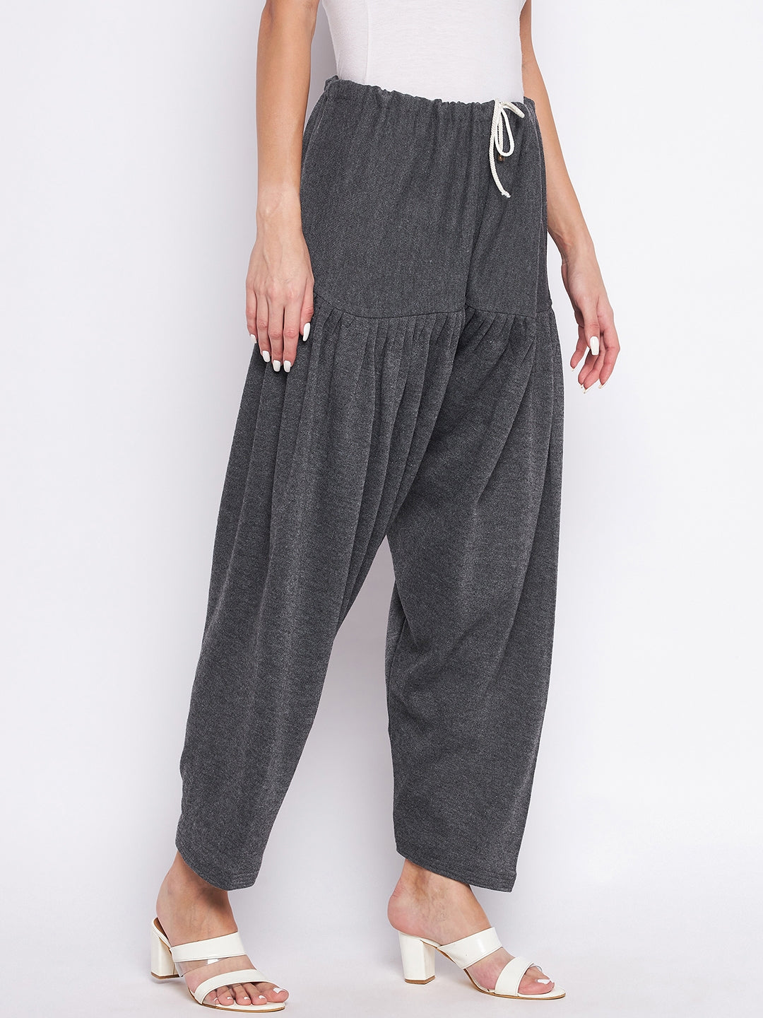 Dark grey solid woolen salwar, comfortable lightweight fabric.