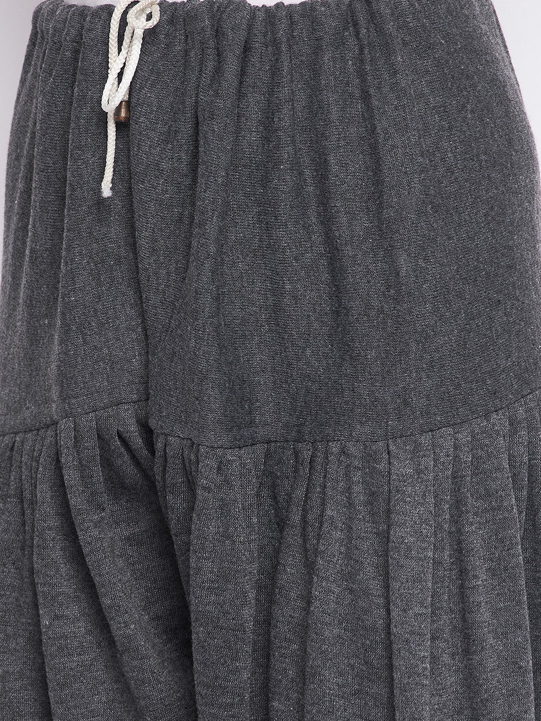 Dark grey solid woolen salwar with elastic waist detail.