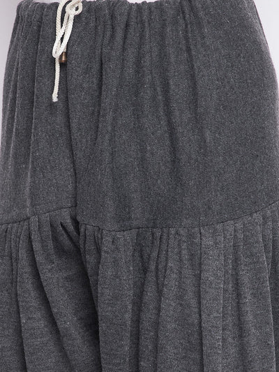 Dark grey solid woolen salwar with elastic waist detail.