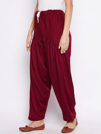 Maroon solid woolen salwar, comfortable and lightweight.