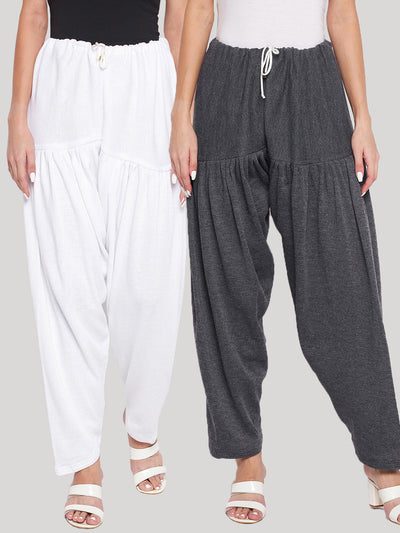 White and dark grey solid woolen salwar pack of 2, comfortable and lightweight.