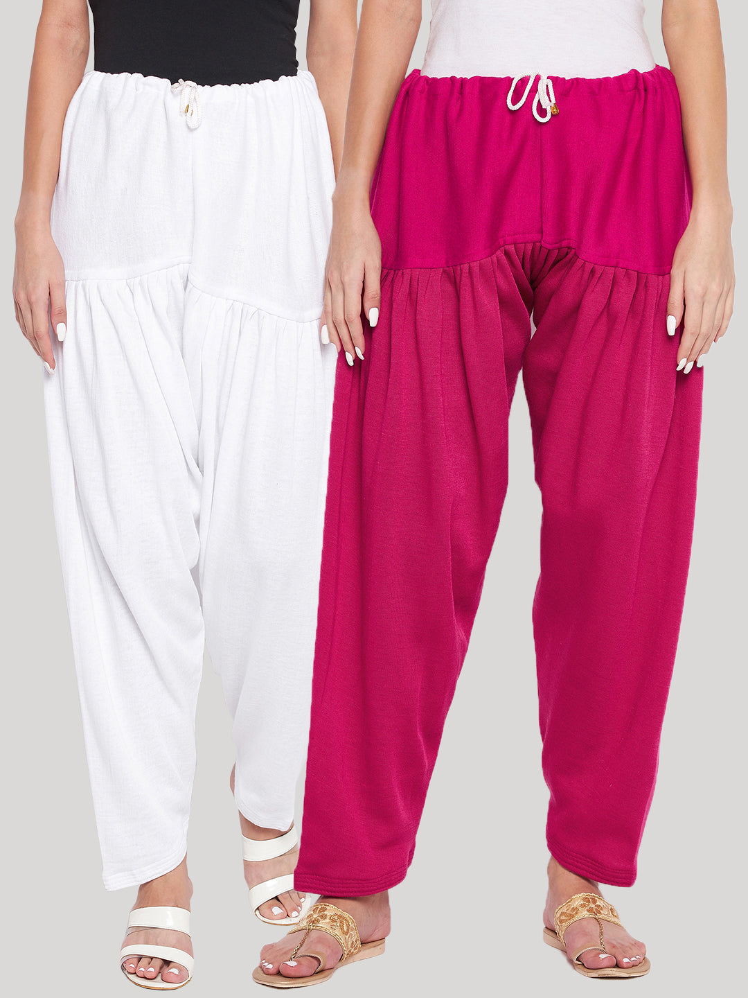 White and magenta solid woolen salwar pack of two, light and comfortable.