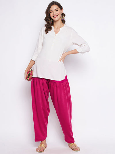White and magenta solid woolen salwar pack, comfortable and lightweight.