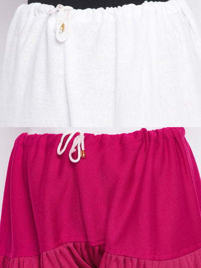 White and magenta solid woolen salwar pack of 2 by Clora, showcasing fabric detail.