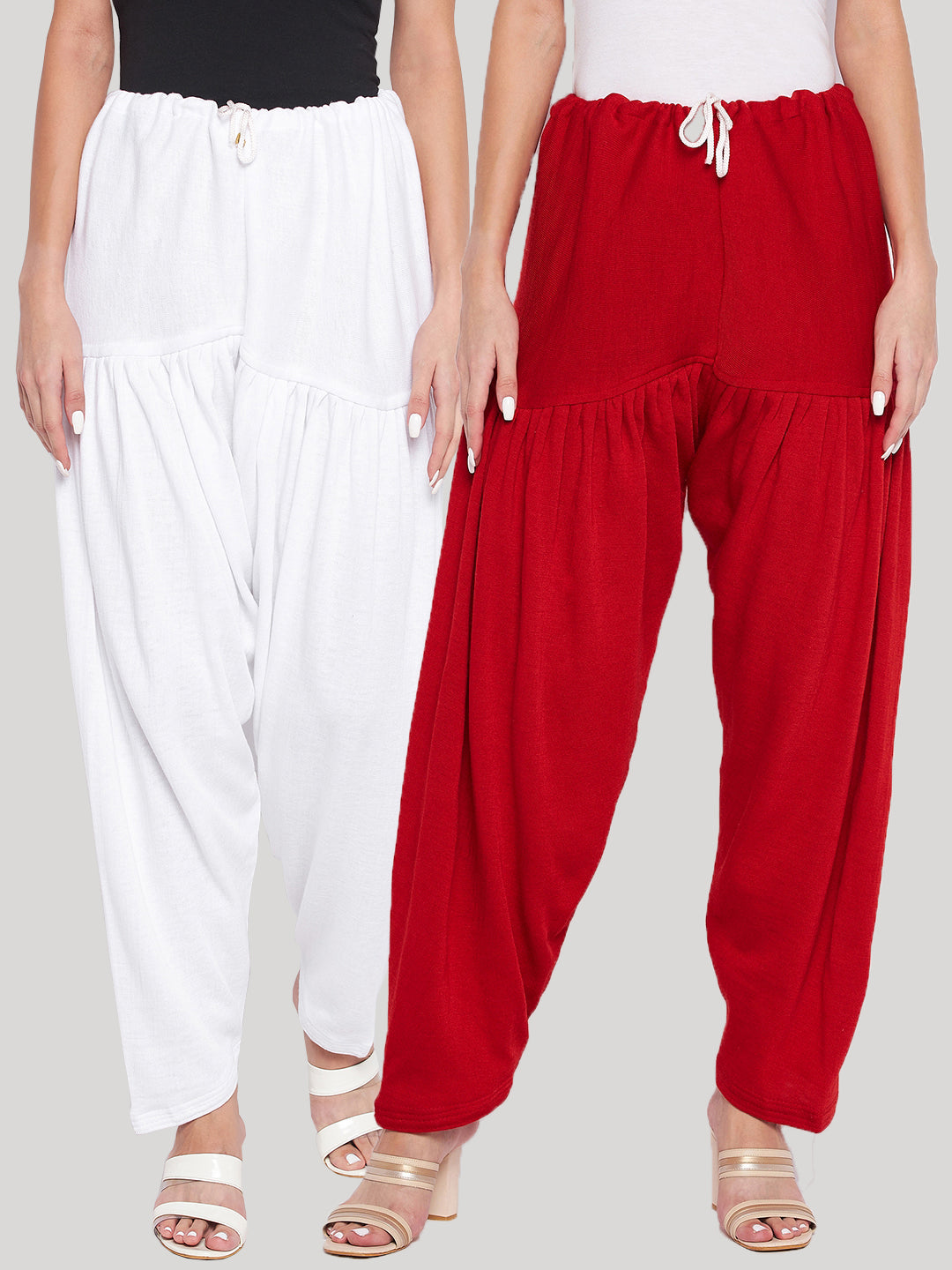 White and red solid woolen salwar pack of 2, comfortable and lightweight.