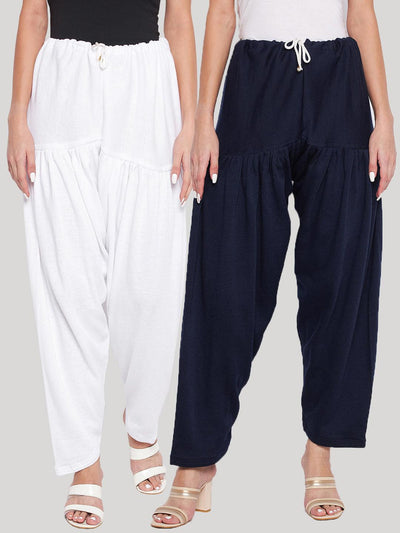 White and navy blue solid woolen salwar pack of 2.