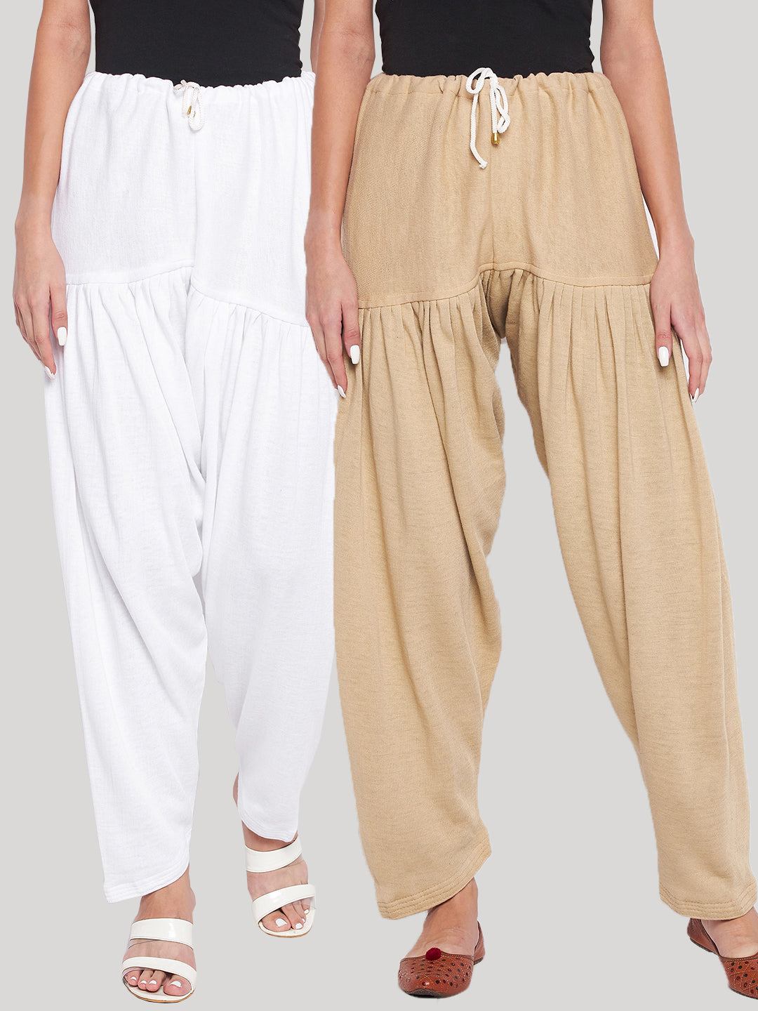 White and fawn solid woolen salwar pack of 2, comfortable and lightweight.