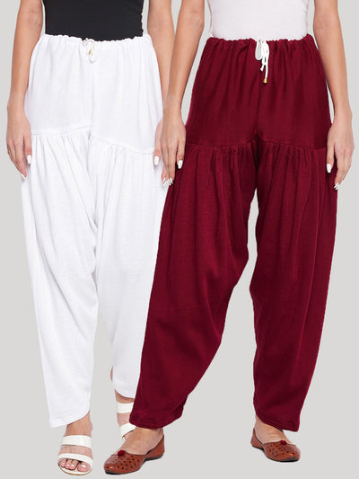 White and maroon solid woolen salwar pack of 2 from Clora, offering lightweight comfort.