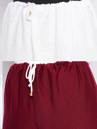 Clora White & Maroon Solid Woolen Salwar (Pack of 2)