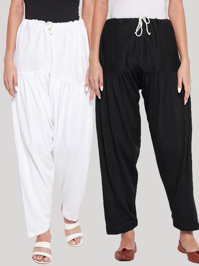 White and black solid woolen salwar pack of 2 for ultimate comfort.
