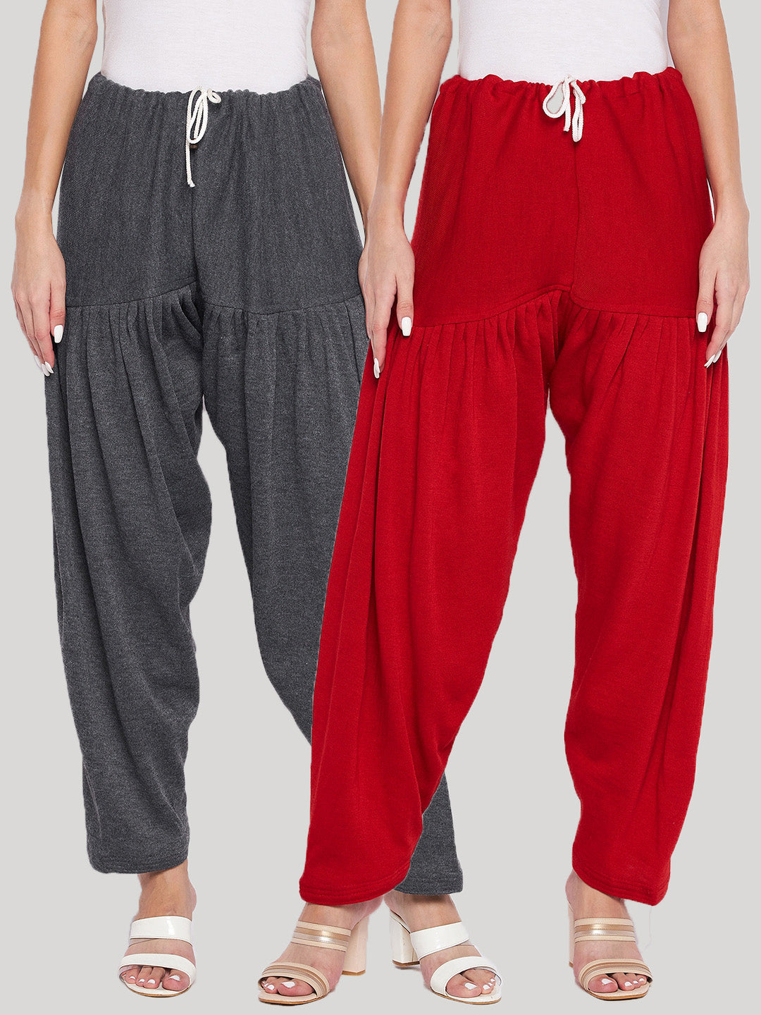 Grey and red solid woolen salwar pack of 2, comfortable and lightweight.