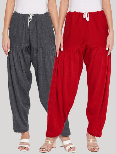 Grey and red solid woolen salwar pack of 2, comfortable and lightweight.