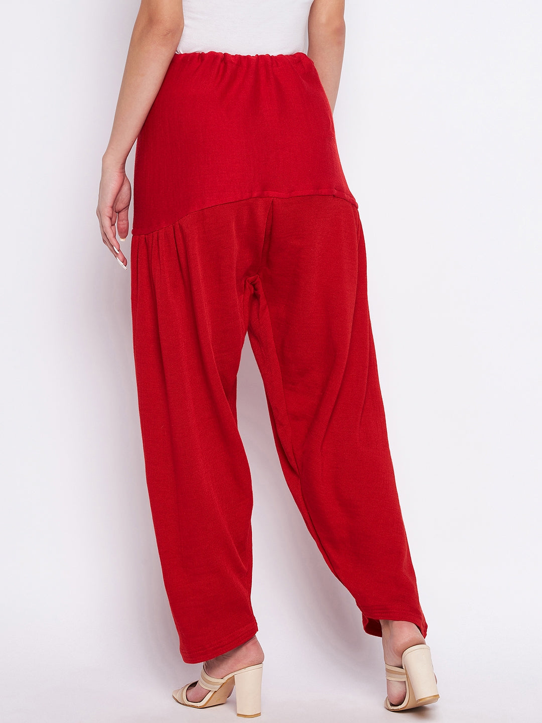 Grey and red solid woolen salwar pack, comfortable lightweight women's wear.