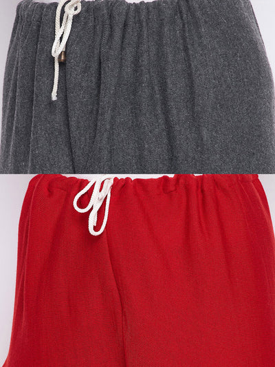 Grey and red solid woolen salwar pack of 2 for ultimate comfort.