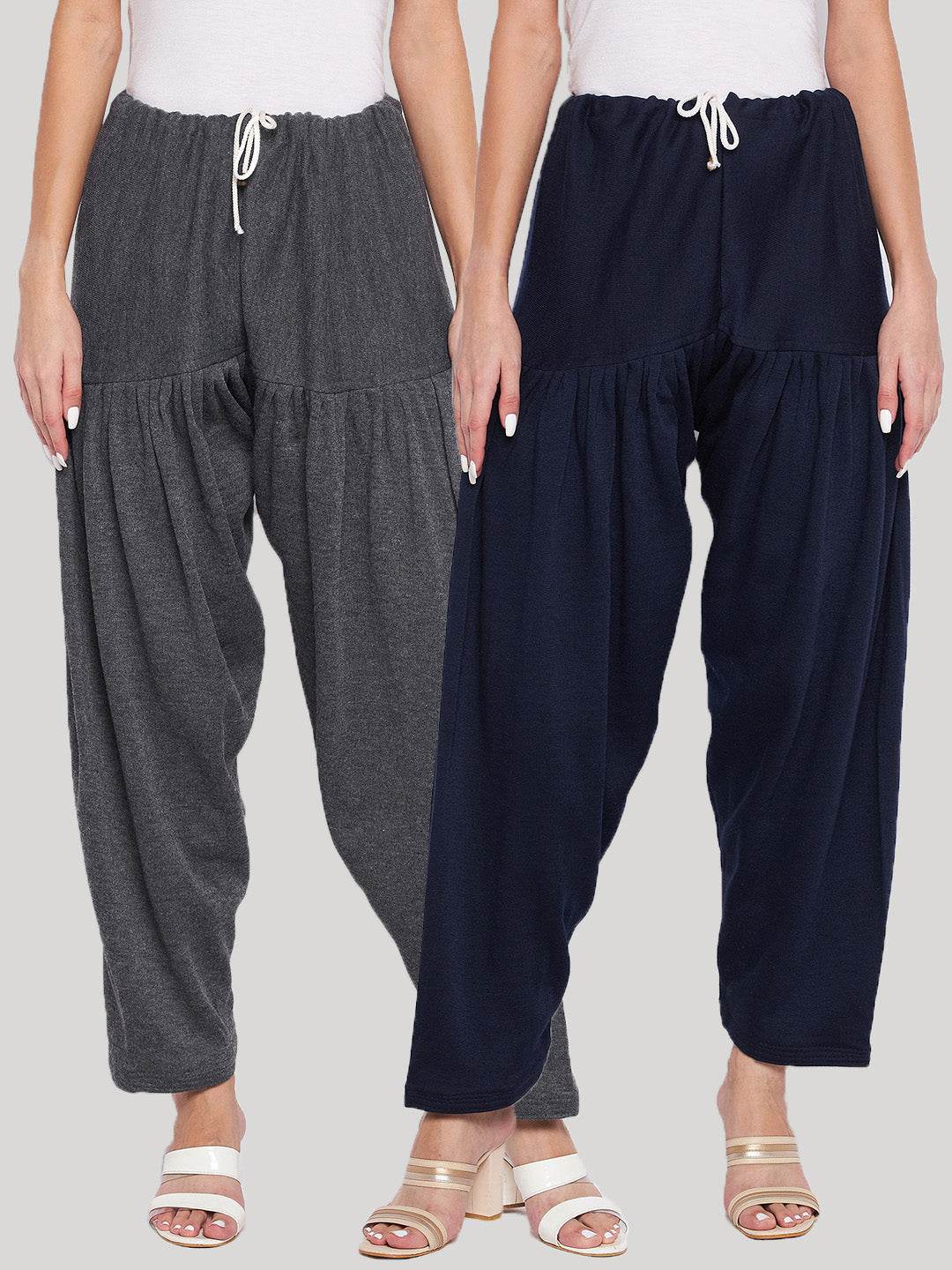 Grey and navy blue solid woolen salwar pack of 2, lightweight and comfortable.