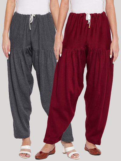 Grey & maroon solid woolen salwar pack of 2, comfortable and lightweight.