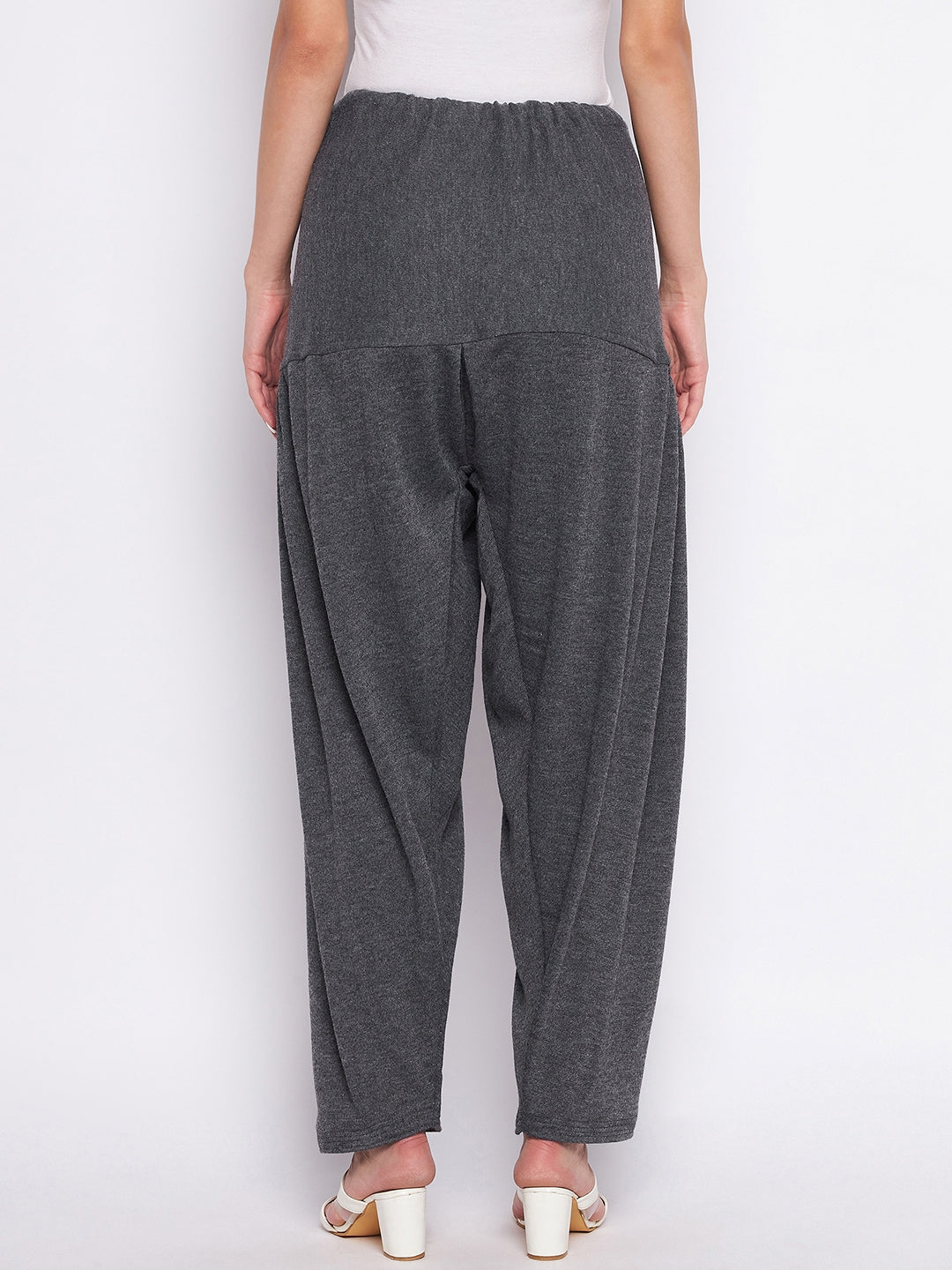Grey and black solid woolen salwar pack showcasing back view, featuring comfortable and lightweight woolen fabric.